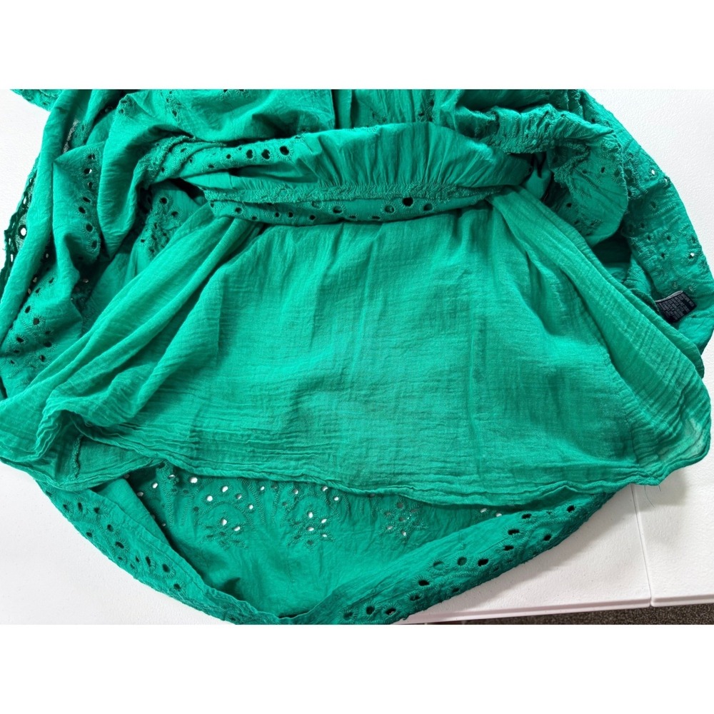 Eyelet Maxi Dress Women Est Size M Green Cotton Tiered Smocked Puff Sleeve Boho - Picture 9 of 9